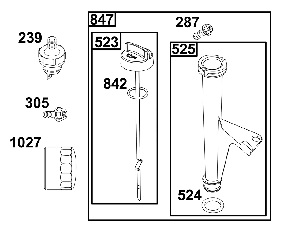 Lubrication Group Diagram and Parts List for 40T877-0015-B5  Briggs and Stratton Engine